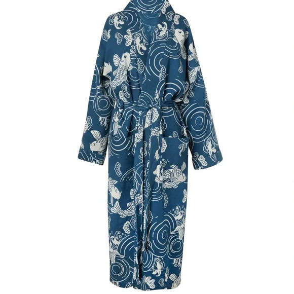 Alix of Bohemia First Wave Fish Kimono Long Belted Blue Cardigan Coat - Picture 3 of 16